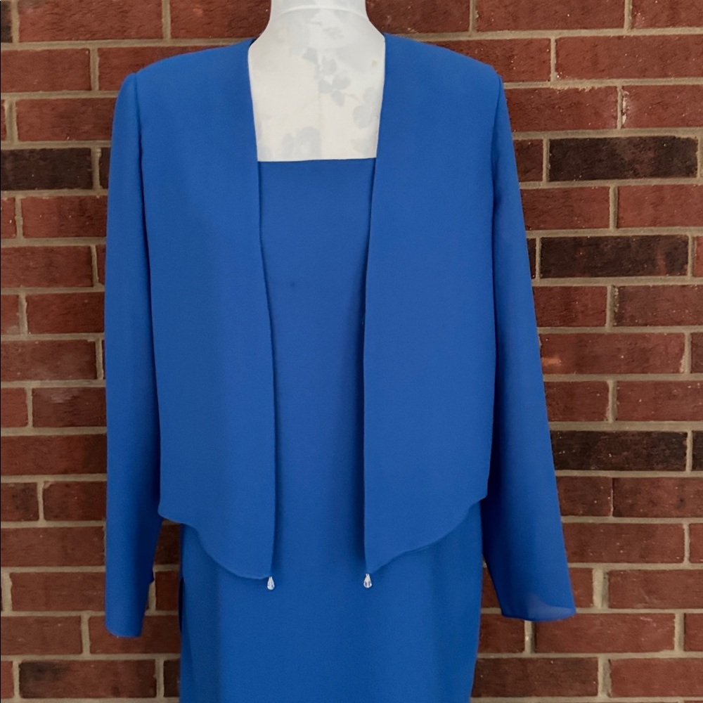 Ursula of Switzerland Sapphire Blue Layered Dress with Jacket - Picture 3 of 10